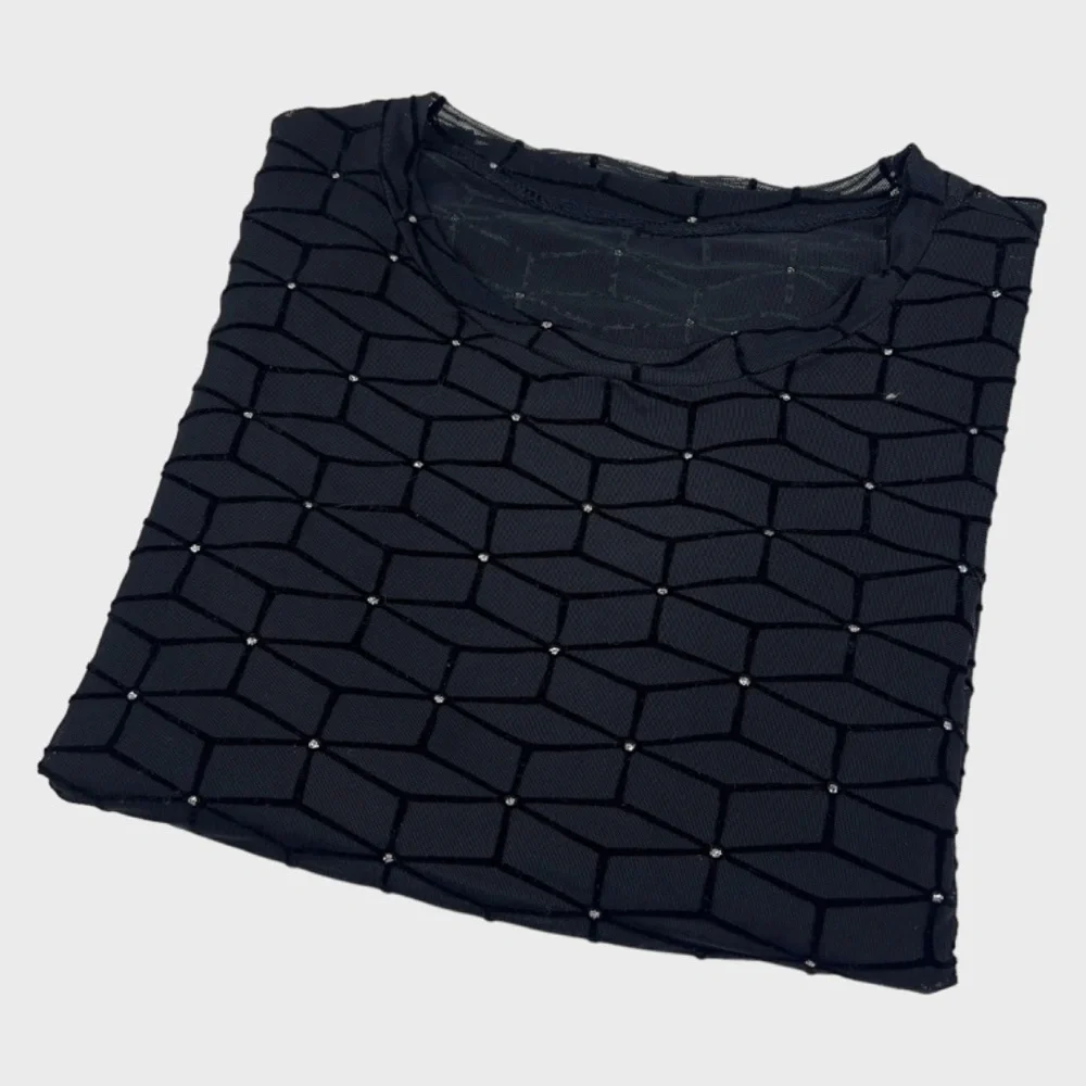 SHEIN Black Geo Mesh Long Sleeve T-Shirt - Picture 4 of 10